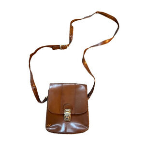Vintage Oggi Domani Womens Brown Adjustable Strap Leather Crossbody Bag